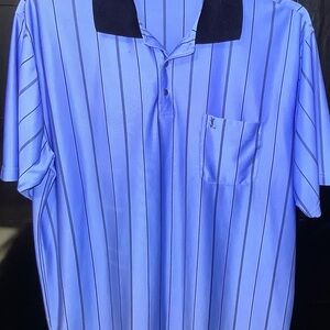 Yves Saint Laurent Light Blue Pinstripe Polo with Black Collar